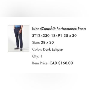 Tommy Bahama Men’s IslandZone Performance Pants. Size 38-30